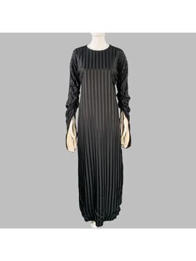 JEAN PAUL GAULTIER Size M Black Black Acetate Blend Stripe Long Sleeve Dress